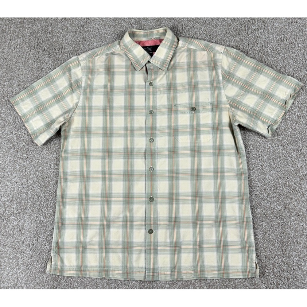 Nat Nast Shirt Mens Large Green Plaid Short Sleeve Button Up American Fit Silk‎